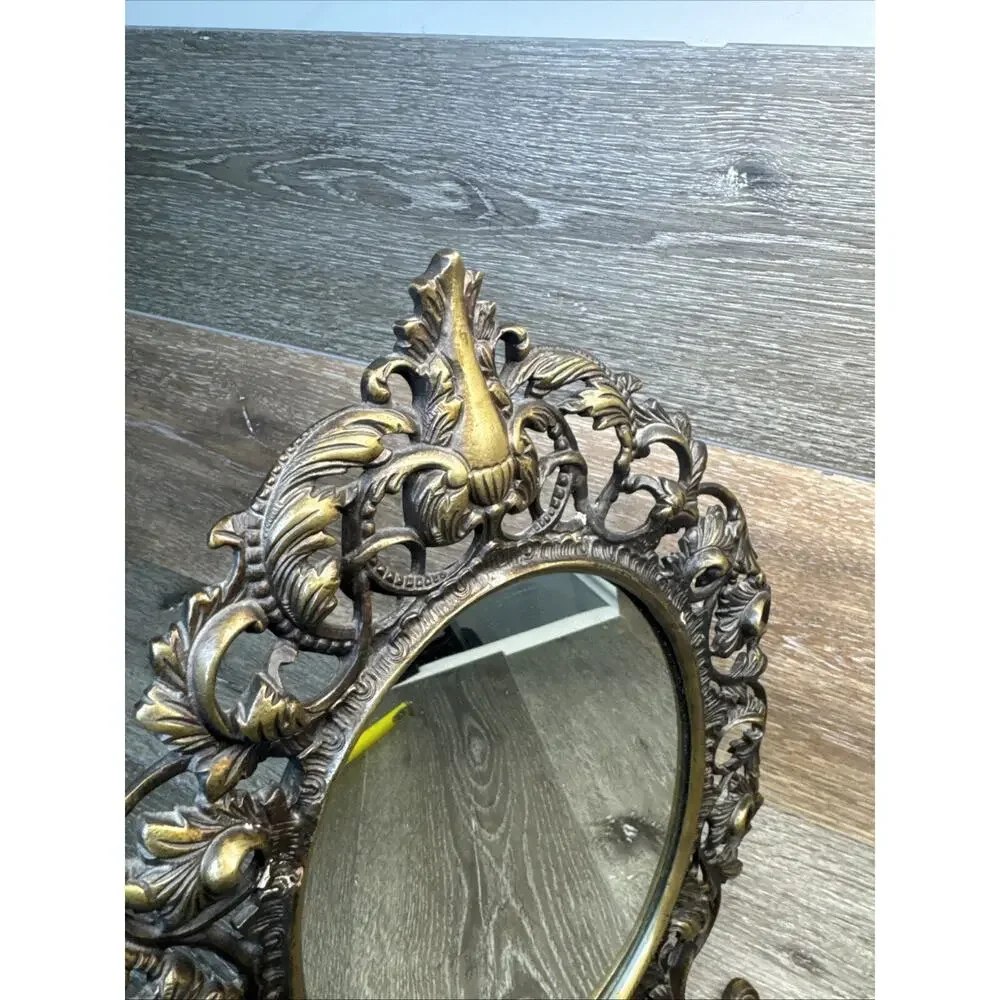 Vintage Victorian Oval Solid Brass Vanity Mirror 15x11”